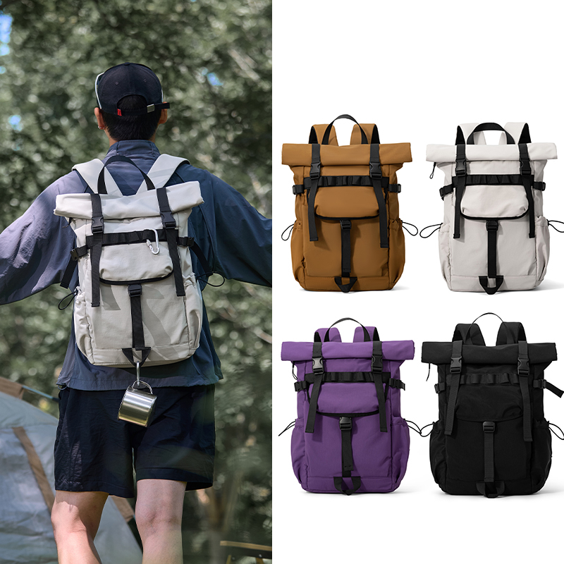 Canvas Backpack Casual - 신형 남성용 롤탑 확장형 여행 백팩