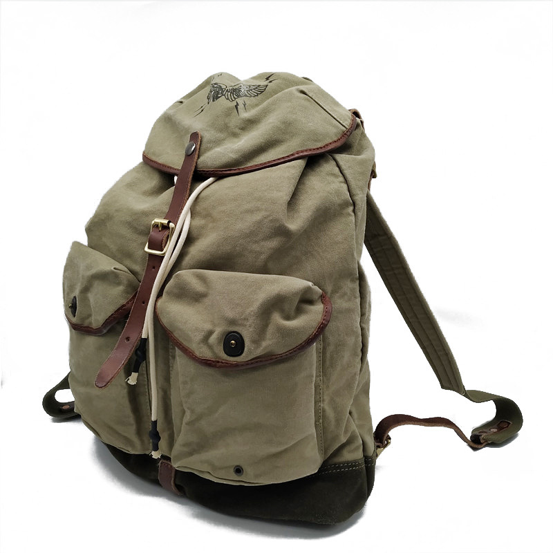 Canvas Backpack Casual - 레트로 아메리칸 고밀도 캔버스 아웃도어 클라이밍